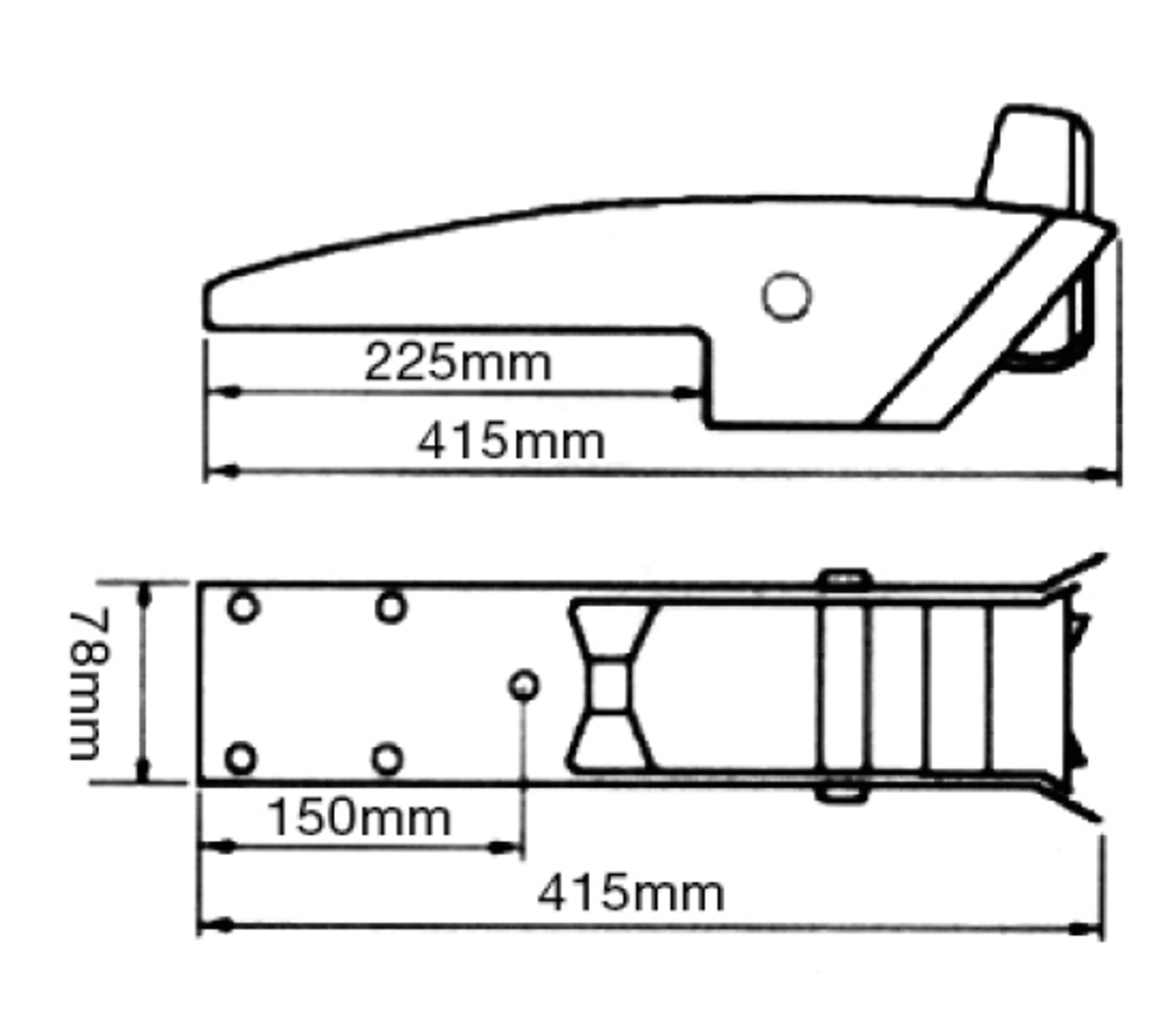 Ankkurirulla, kääntyvä aisi 316 415mmx78mm sopii 5-15 kg ankkurille